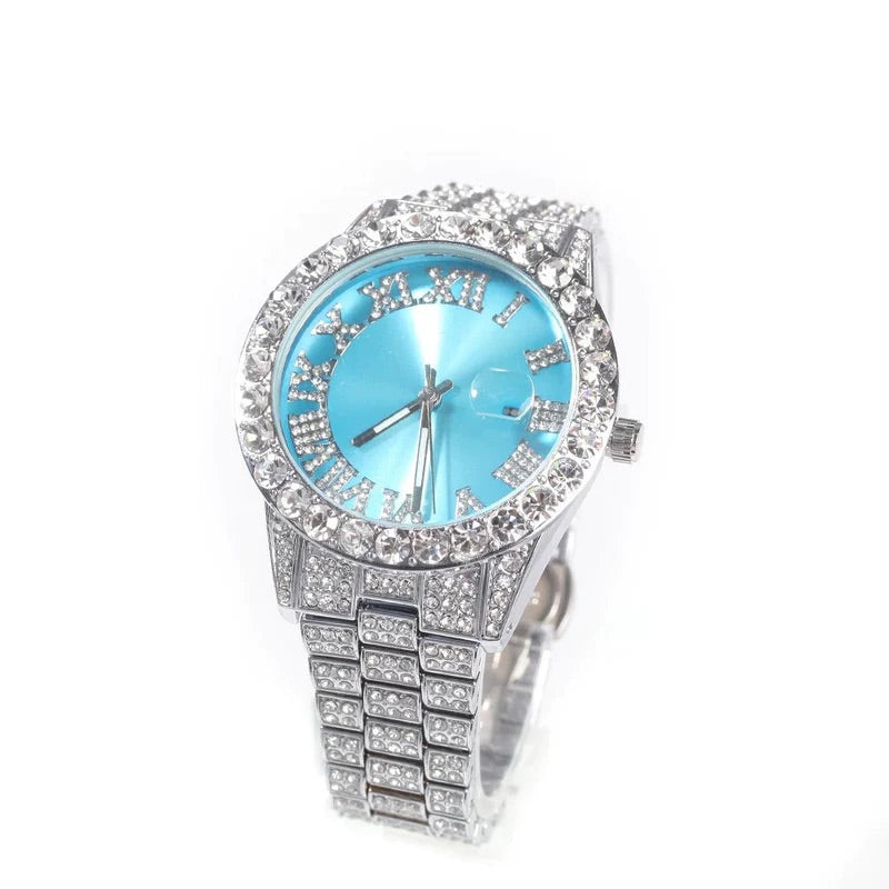 Elegant Diamonds Blue Face Watch